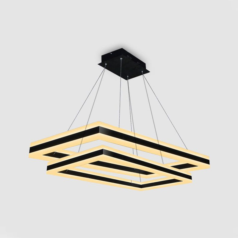 Acrylic Rectangular Ceiling Light Modern LED 1/2/3-Light Black Chandelier Pendant in Warm/White Light Clearhalo 'Ceiling Lights' 'Chandeliers' 'Modern Chandeliers' 'Modern' Lighting' 798992