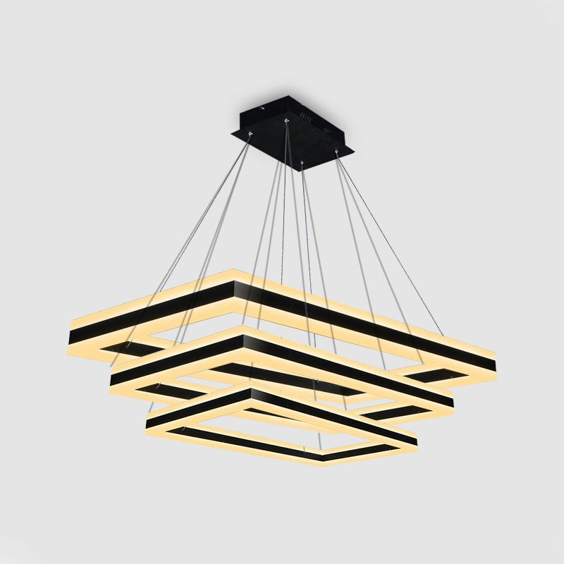 Acrylic Rectangular Ceiling Light Modern LED 1/2/3-Light Black Chandelier Pendant in Warm/White Light Clearhalo 'Ceiling Lights' 'Chandeliers' 'Modern Chandeliers' 'Modern' Lighting' 798993