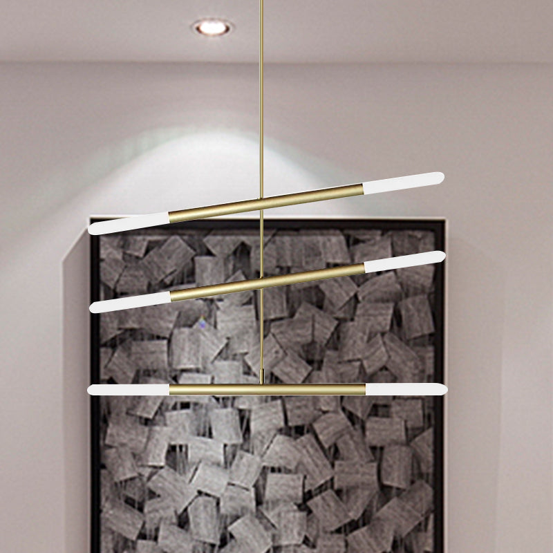 Black/White/Gold Tube Chandelier Modern LED 2/4/6-Light Acrylic Ceiling Pendant in Warm/White Light Clearhalo 'Ceiling Lights' 'Chandeliers' 'Modern Chandeliers' 'Modern' Lighting' 799007