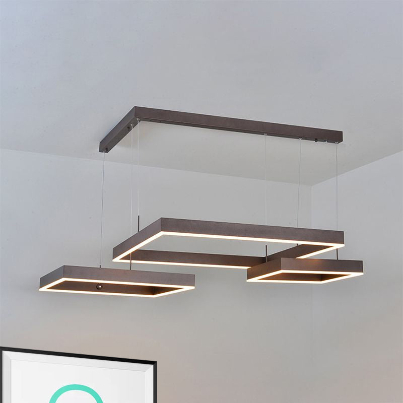 Square Chandelier Light Contemporary Acrylic LED 2/3 Lights Brown Bedroom Ceiling Pendant in Warm/White Light Clearhalo 'Ceiling Lights' 'Chandeliers' 'Modern Chandeliers' 'Modern' Lighting' 799009