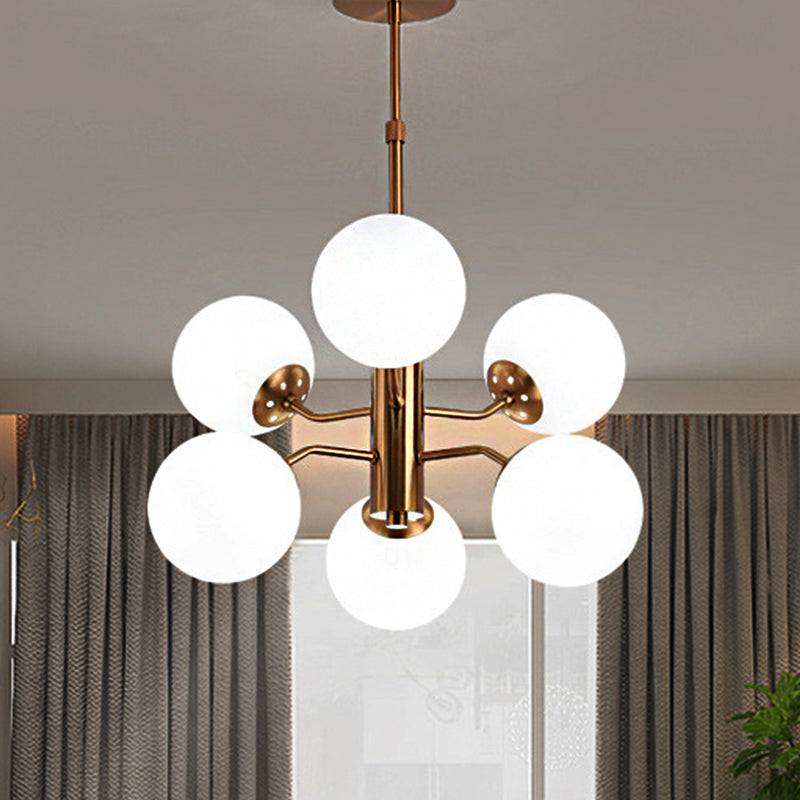 Gold Ball Pendant Chandelier Modernist Multi Lights White Glass Led Hanging Lamp with Sputnik Design Clearhalo 'Ceiling Lights' 'Chandeliers' 'Glass shade' 'Glass' 'Modern Chandeliers' 'Modern' Lighting' 799012