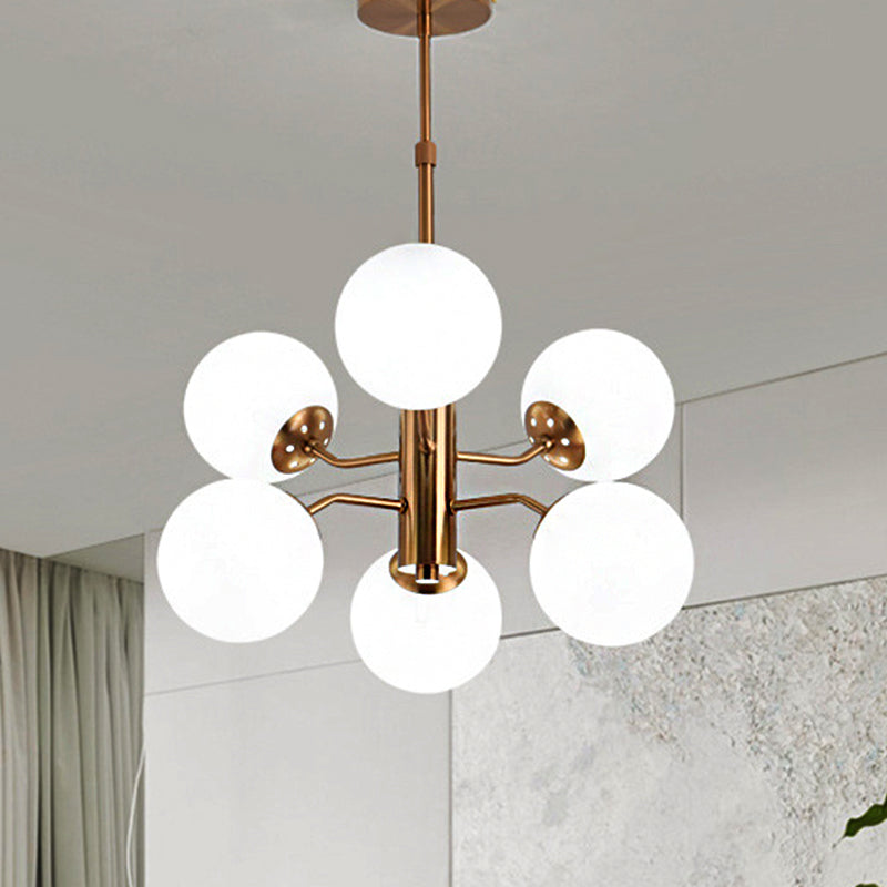 Gold Ball Pendant Chandelier Modernist Multi Lights White Glass Led Hanging Lamp with Sputnik Design Clearhalo 'Ceiling Lights' 'Chandeliers' 'Glass shade' 'Glass' 'Modern Chandeliers' 'Modern' Lighting' 799013