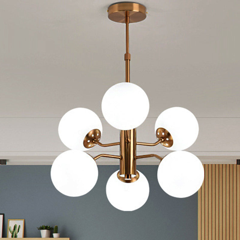 Gold Ball Pendant Chandelier Modernist Multi Lights White Glass Led Hanging Lamp with Sputnik Design Clearhalo 'Ceiling Lights' 'Chandeliers' 'Glass shade' 'Glass' 'Modern Chandeliers' 'Modern' Lighting' 799014