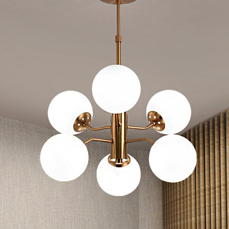 Gold Ball Pendant Chandelier Modernist Multi Lights White Glass Led Hanging Lamp with Sputnik Design Clearhalo 'Ceiling Lights' 'Chandeliers' 'Glass shade' 'Glass' 'Modern Chandeliers' 'Modern' Lighting' 799015