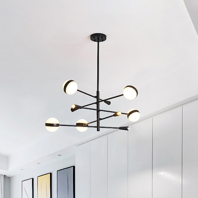 Modern Branch Iron LED Chandelier 10/12-Head Ceiling Pendant with White Glass Ball Shade Clearhalo 'Ceiling Lights' 'Chandeliers' 'Modern Chandeliers' 'Modern' Lighting' 799046