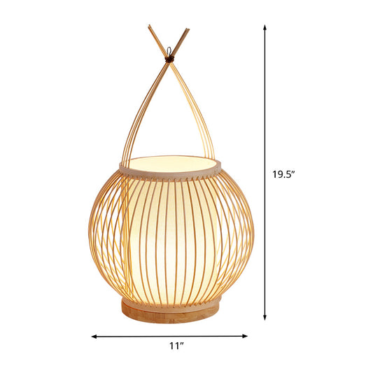Beige Lantern Desk Light Asian Style Single Bulb Bamboo Night Table Lamp with Inner Tube Parchment Shade Clearhalo 'Lamps' 'Table Lamps' Lighting' 800353