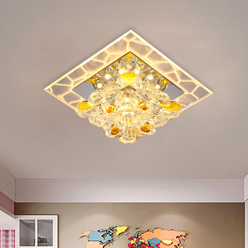 Patchwork Square Acrylic Flush Light Modernism Hallway LED Ceiling Lamp with Crystal Flower Shade Gold Clearhalo 'Ceiling Lights' 'Close To Ceiling Lights' 'Close to ceiling' 'Flush mount' Lighting' 800358