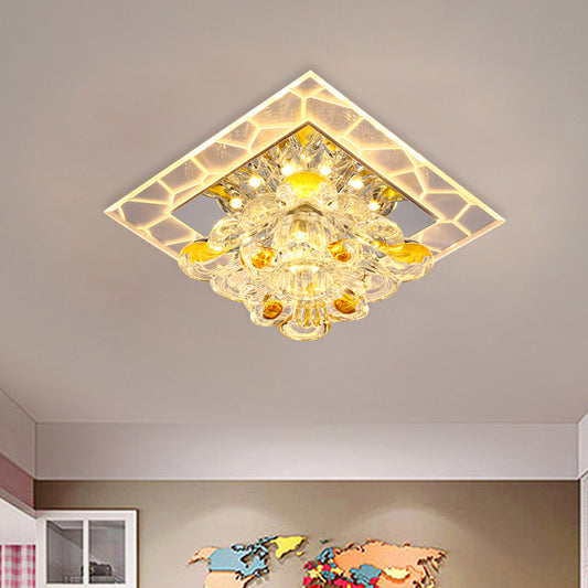 Patchwork Square Acrylic Flush Light Modernism Hallway LED Ceiling Lamp with Crystal Flower Shade Gold Clearhalo 'Ceiling Lights' 'Close To Ceiling Lights' 'Close to ceiling' 'Flush mount' Lighting' 800358