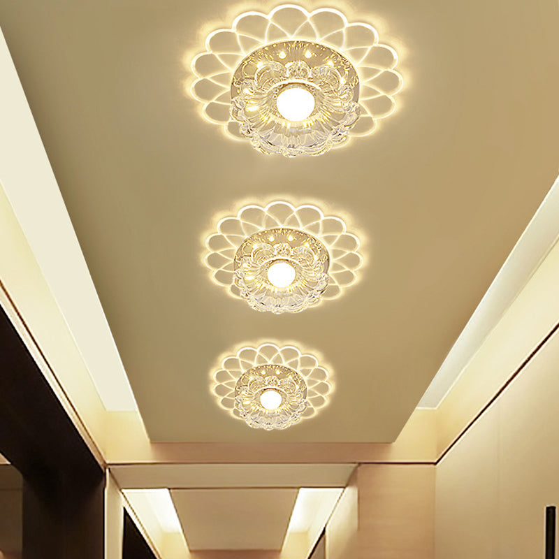 Crystal Clear Flush Light Fixture Layered Flower Small Simple LED Ceiling Lighting Clearhalo 'Ceiling Lights' 'Close To Ceiling Lights' 'Close to ceiling' 'Flush mount' Lighting' 800363