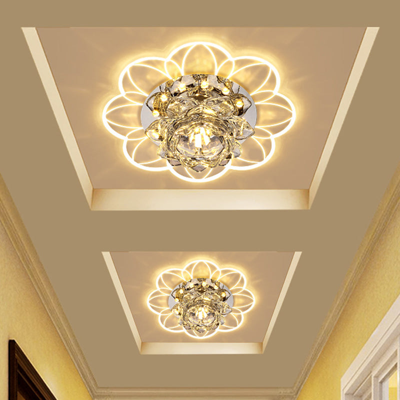 Modern Blooming Lotus Ceiling Flush Clear Crystal LED Hallway Flush Mount Recessed Lighting Clearhalo 'Ceiling Lights' 'Close To Ceiling Lights' 'Close to ceiling' 'Flush mount' Lighting' 800367