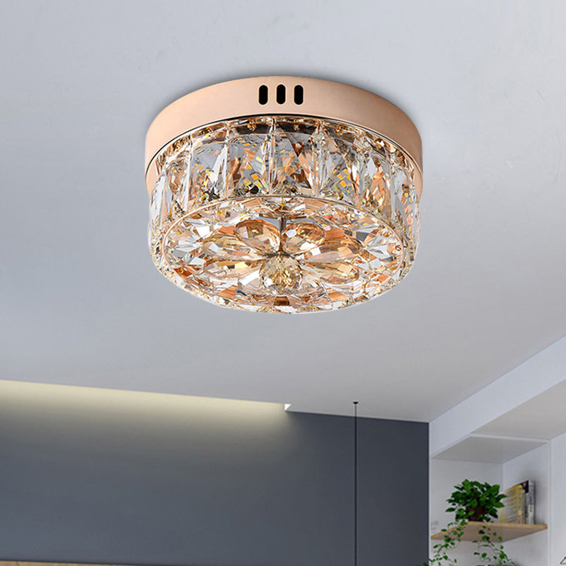 Rose Gold Mini LED Flush Ceiling Light Simplicity Beveled Crystal Round Flush Mount Lamp, 8"/10" Width Gold 8" Clearhalo 'Ceiling Lights' 'Close To Ceiling Lights' 'Close to ceiling' 'Flush mount' Lighting' 800370