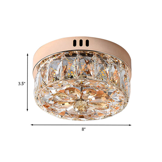 Rose Gold Mini LED Flush Ceiling Light Simplicity Beveled Crystal Round Flush Mount Lamp, 8"/10" Width Clearhalo 'Ceiling Lights' 'Close To Ceiling Lights' 'Close to ceiling' 'Flush mount' Lighting' 800373