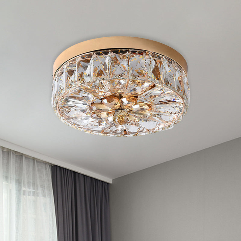 Rose Gold Mini LED Flush Ceiling Light Simplicity Beveled Crystal Round Flush Mount Lamp, 8"/10" Width Gold 10" Clearhalo 'Ceiling Lights' 'Close To Ceiling Lights' 'Close to ceiling' 'Flush mount' Lighting' 800374