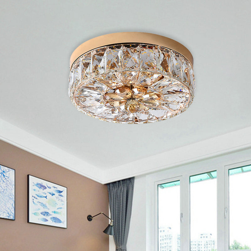 Rose Gold Mini LED Flush Ceiling Light Simplicity Beveled Crystal Round Flush Mount Lamp, 8"/10" Width Clearhalo 'Ceiling Lights' 'Close To Ceiling Lights' 'Close to ceiling' 'Flush mount' Lighting' 800375