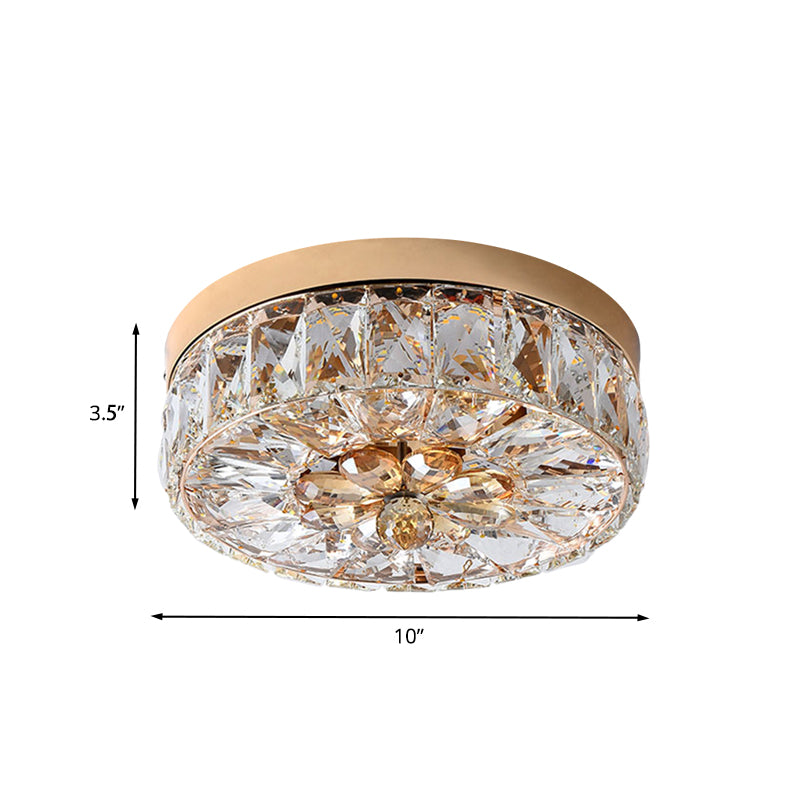 Rose Gold Mini LED Flush Ceiling Light Simplicity Beveled Crystal Round Flush Mount Lamp, 8"/10" Width Clearhalo 'Ceiling Lights' 'Close To Ceiling Lights' 'Close to ceiling' 'Flush mount' Lighting' 800378