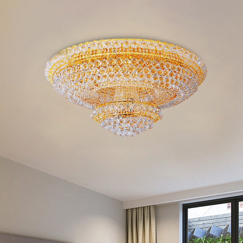 Tiered Faceted Crystal Orb Flush Mount Modern Stylish 8-Light Parlor Ceiling Mount Chandelier Gold Clearhalo 'Ceiling Lights' 'Close To Ceiling Lights' 'Close to ceiling' 'Flush mount' Lighting' 800379