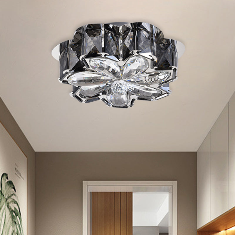 LED Flush Mounted Ceiling Light Minimalist Foyer Flushmount with Flower Smoke/Amber Crystal Shade Smoke Gray Clearhalo 'Ceiling Lights' 'Close To Ceiling Lights' 'Close to ceiling' 'Flush mount' Lighting' 800392