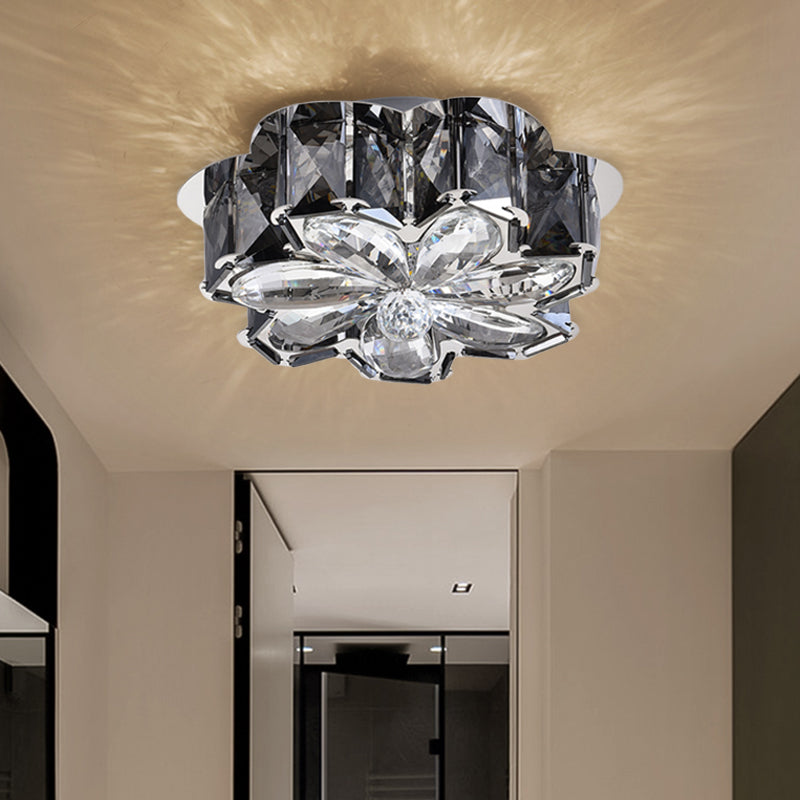 LED Flush Mounted Ceiling Light Minimalist Foyer Flushmount with Flower Smoke/Amber Crystal Shade Clearhalo 'Ceiling Lights' 'Close To Ceiling Lights' 'Close to ceiling' 'Flush mount' Lighting' 800393