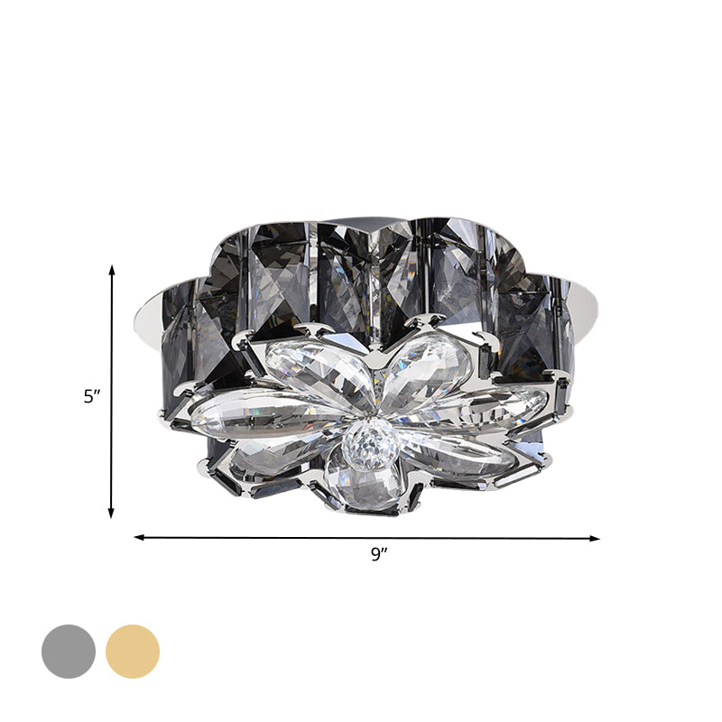 LED Flush Mounted Ceiling Light Minimalist Foyer Flushmount with Flower Smoke/Amber Crystal Shade Clearhalo 'Ceiling Lights' 'Close To Ceiling Lights' 'Close to ceiling' 'Flush mount' Lighting' 800395