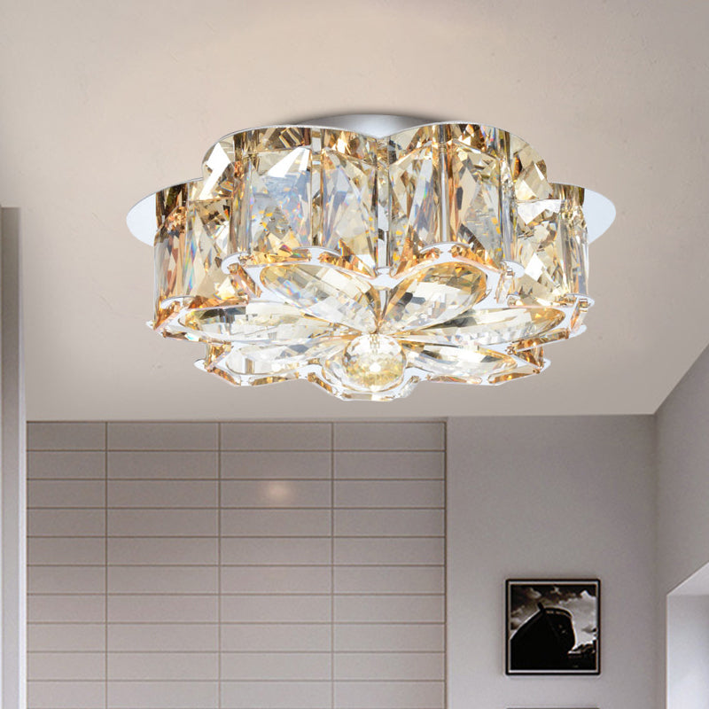 LED Flush Mounted Ceiling Light Minimalist Foyer Flushmount with Flower Smoke/Amber Crystal Shade Amber Clearhalo 'Ceiling Lights' 'Close To Ceiling Lights' 'Close to ceiling' 'Flush mount' Lighting' 800396