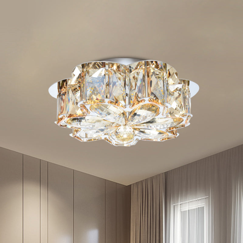 LED Flush Mounted Ceiling Light Minimalist Foyer Flushmount with Flower Smoke/Amber Crystal Shade Clearhalo 'Ceiling Lights' 'Close To Ceiling Lights' 'Close to ceiling' 'Flush mount' Lighting' 800398