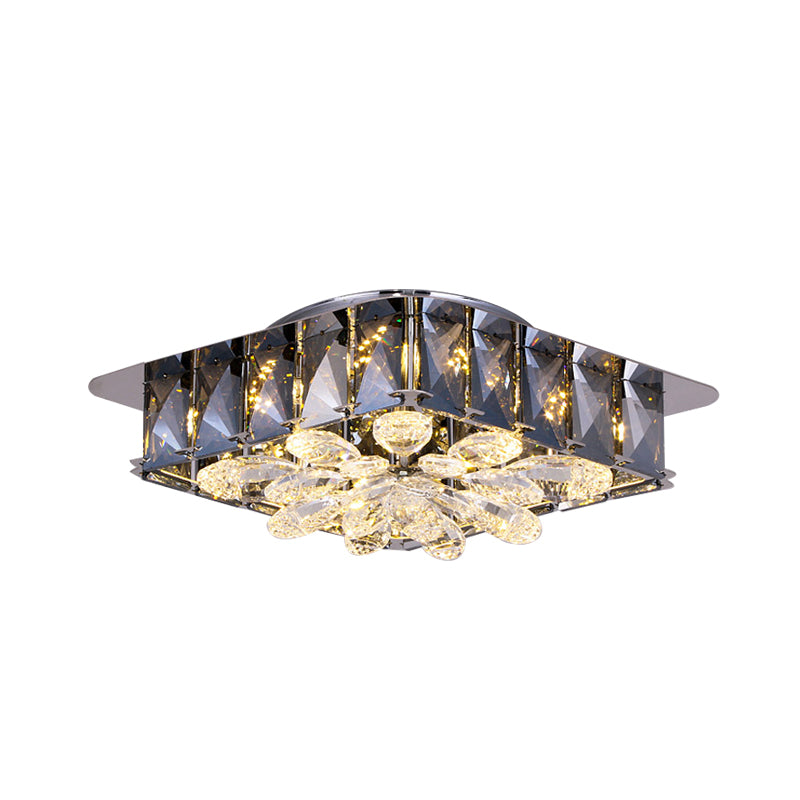 Square and Flower Mini LED Flush Light Simple Amber/Smoke Grey Beveled Crystal Close to Ceiling Lighting Fixture Clearhalo 'Ceiling Lights' 'Close To Ceiling Lights' 'Close to ceiling' 'Flush mount' Lighting' 800402