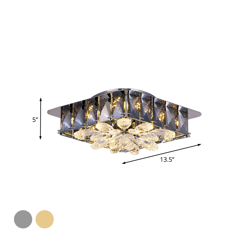 Square and Flower Mini LED Flush Light Simple Amber/Smoke Grey Beveled Crystal Close to Ceiling Lighting Fixture Clearhalo 'Ceiling Lights' 'Close To Ceiling Lights' 'Close to ceiling' 'Flush mount' Lighting' 800403