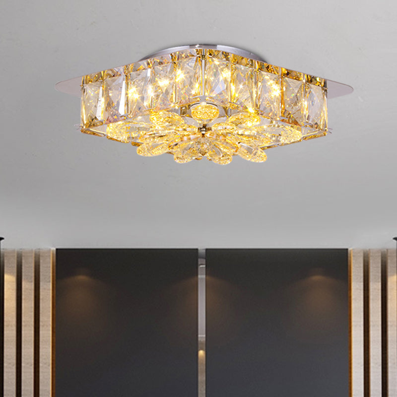 Square and Flower Mini LED Flush Light Simple Amber/Smoke Grey Beveled Crystal Close to Ceiling Lighting Fixture Clearhalo 'Ceiling Lights' 'Close To Ceiling Lights' 'Close to ceiling' 'Flush mount' Lighting' 800406