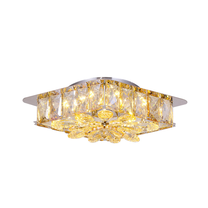 Square and Flower Mini LED Flush Light Simple Amber/Smoke Grey Beveled Crystal Close to Ceiling Lighting Fixture Clearhalo 'Ceiling Lights' 'Close To Ceiling Lights' 'Close to ceiling' 'Flush mount' Lighting' 800407