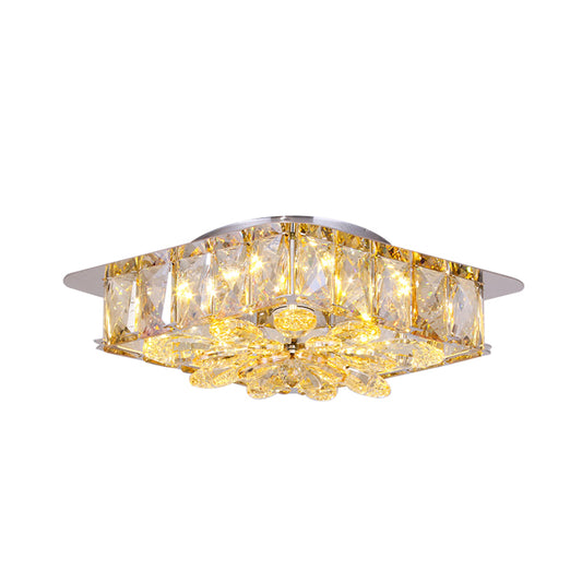 Square and Flower Mini LED Flush Light Simple Amber/Smoke Grey Beveled Crystal Close to Ceiling Lighting Fixture Clearhalo 'Ceiling Lights' 'Close To Ceiling Lights' 'Close to ceiling' 'Flush mount' Lighting' 800407