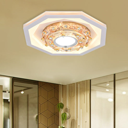 Octagon Small Foyer Ceiling Fixture Simple Acrylic White LED Flush Mount Lighting with Inserted Crystal White Clearhalo 'Ceiling Lights' 'Close To Ceiling Lights' 'Close to ceiling' 'Flush mount' Lighting' 800412