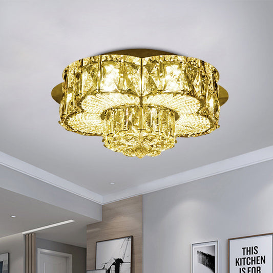 Gold LED Flush Mount Ceiling Fixture Minimalism Beveled Crystal 2-Tier Flower Flushmount Light Gold Clearhalo 'Ceiling Lights' 'Close To Ceiling Lights' 'Close to ceiling' 'Flush mount' Lighting' 800424