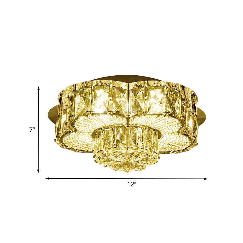 Gold LED Flush Mount Ceiling Fixture Minimalism Beveled Crystal 2-Tier Flower Flushmount Light Clearhalo 'Ceiling Lights' 'Close To Ceiling Lights' 'Close to ceiling' 'Flush mount' Lighting' 800427