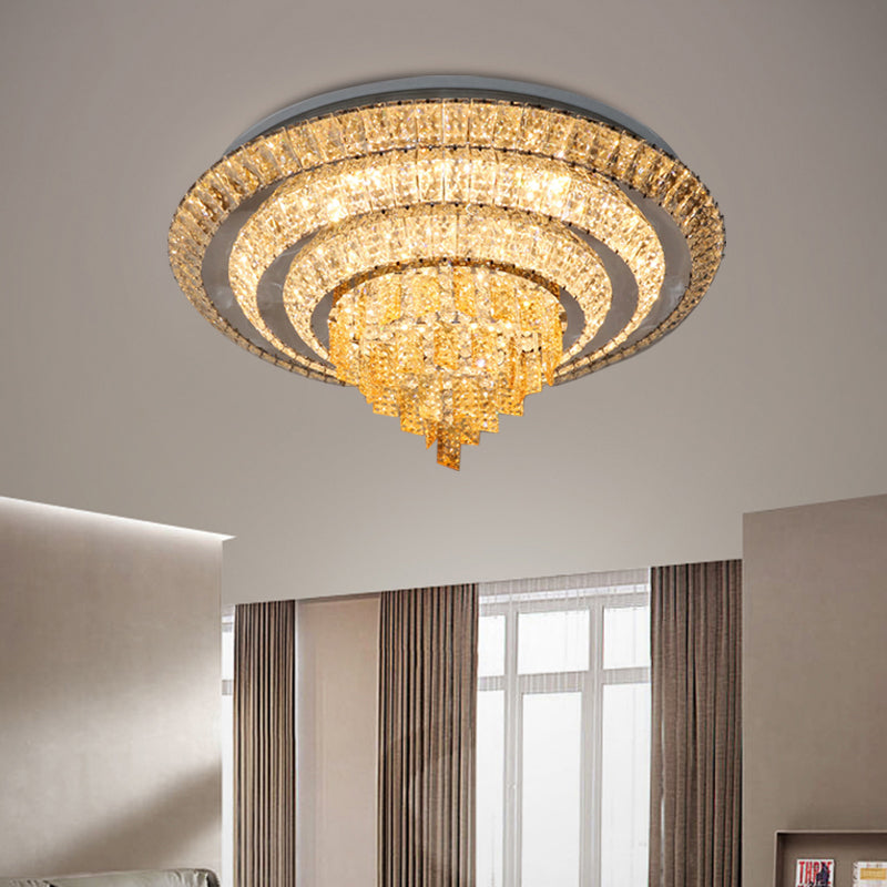 Crystal-Encrusted LED Flushmount Contemporary Chrome Multi-Circle Living Room Ceiling Mount Light, 23.5"/31.5" Wide Chrome 23.5" Clearhalo 'Ceiling Lights' 'Close To Ceiling Lights' 'Close to ceiling' 'Flush mount' Lighting' 800440