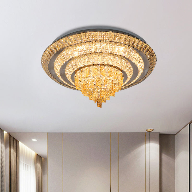 Crystal-Encrusted LED Flushmount Contemporary Chrome Multi-Circle Living Room Ceiling Mount Light, 23.5"/31.5" Wide Clearhalo 'Ceiling Lights' 'Close To Ceiling Lights' 'Close to ceiling' 'Flush mount' Lighting' 800441