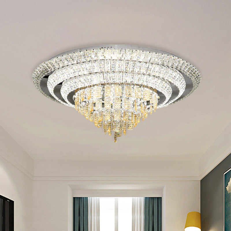 Crystal-Encrusted LED Flushmount Contemporary Chrome Multi-Circle Living Room Ceiling Mount Light, 23.5"/31.5" Wide Chrome 31.5" Clearhalo 'Ceiling Lights' 'Close To Ceiling Lights' 'Close to ceiling' 'Flush mount' Lighting' 800444