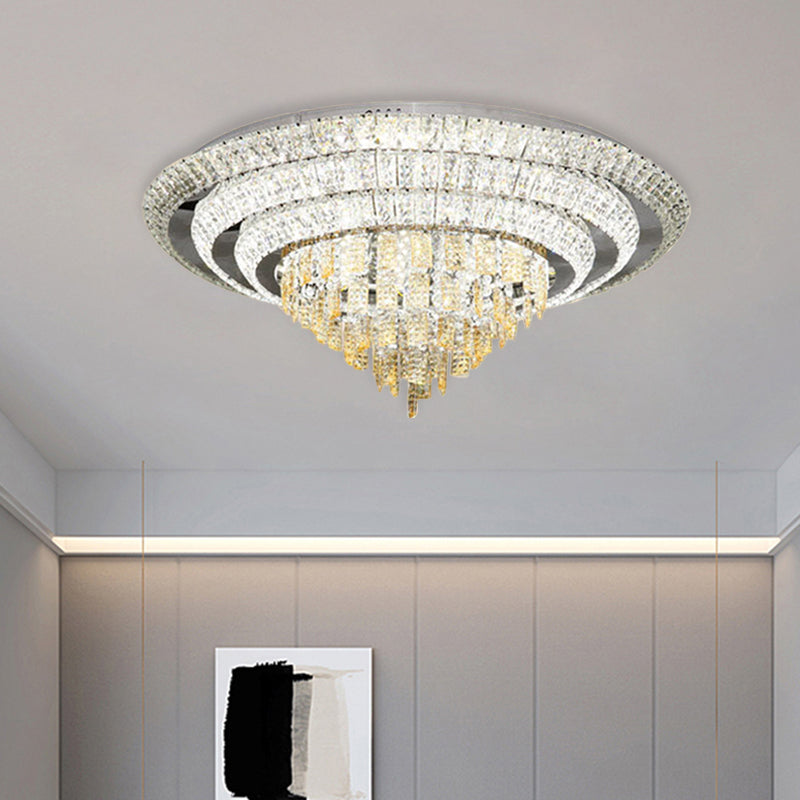 Crystal-Encrusted LED Flushmount Contemporary Chrome Multi-Circle Living Room Ceiling Mount Light, 23.5"/31.5" Wide Clearhalo 'Ceiling Lights' 'Close To Ceiling Lights' 'Close to ceiling' 'Flush mount' Lighting' 800445