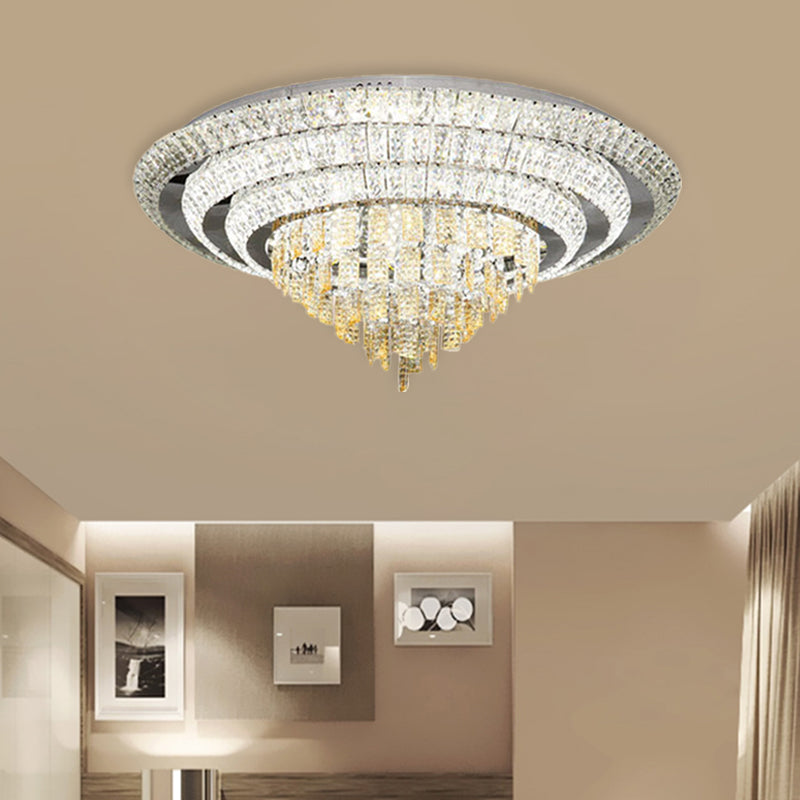 Crystal-Encrusted LED Flushmount Contemporary Chrome Multi-Circle Living Room Ceiling Mount Light, 23.5"/31.5" Wide Clearhalo 'Ceiling Lights' 'Close To Ceiling Lights' 'Close to ceiling' 'Flush mount' Lighting' 800446