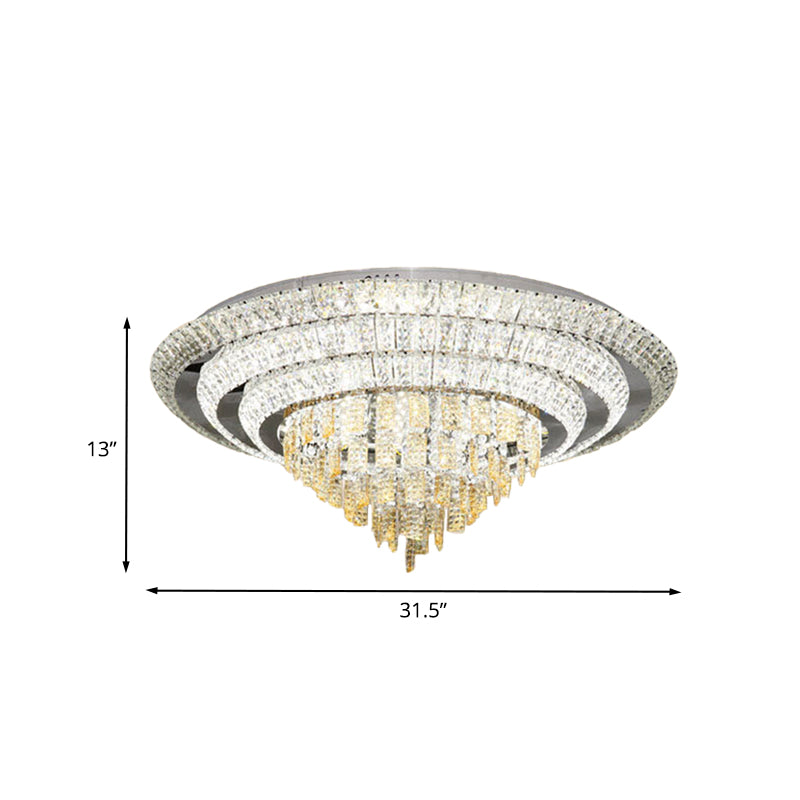 Crystal-Encrusted LED Flushmount Contemporary Chrome Multi-Circle Living Room Ceiling Mount Light, 23.5"/31.5" Wide Clearhalo 'Ceiling Lights' 'Close To Ceiling Lights' 'Close to ceiling' 'Flush mount' Lighting' 800448