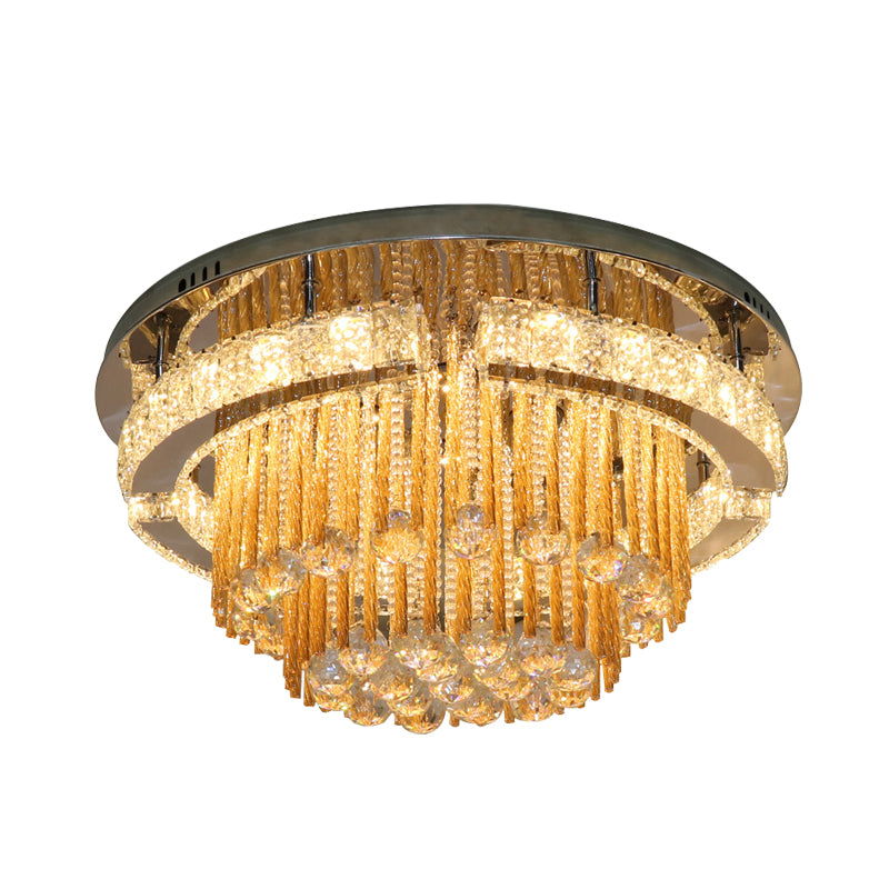 Polished Chrome Round/Square Ceiling Light Modern Draping Crystal Lounge LED Flush Mounted Light Fixture Clearhalo 'Ceiling Lights' 'Close To Ceiling Lights' 'Close to ceiling' 'Flush mount' Lighting' 800451