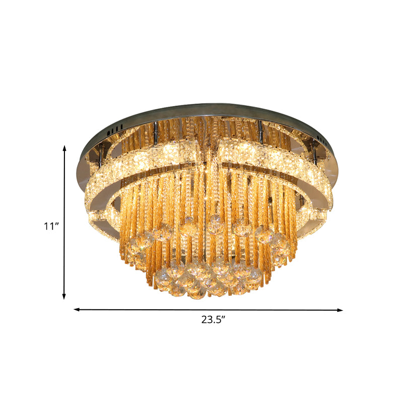 Polished Chrome Round/Square Ceiling Light Modern Draping Crystal Lounge LED Flush Mounted Light Fixture Clearhalo 'Ceiling Lights' 'Close To Ceiling Lights' 'Close to ceiling' 'Flush mount' Lighting' 800452