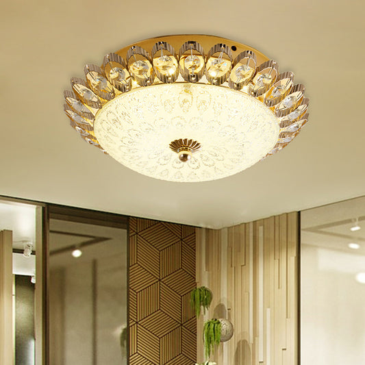 1-Light Frosted White Glass Flushmount Traditional Gold Bowled Kitchen Ceiling Lighting with Petal Edge Gold Clearhalo 'Ceiling Lights' 'Close To Ceiling Lights' 'Close to ceiling' 'Flush mount' Lighting' 800475