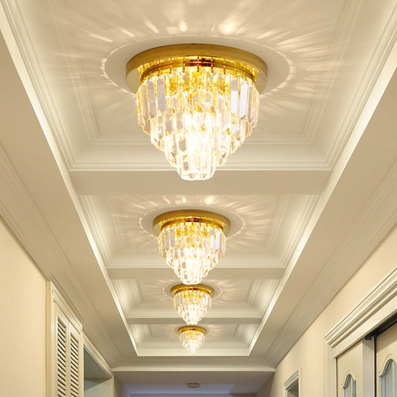 4 Bulbs Tapered Flush Ceiling Light Traditional Gold Crystal Prism Flushmount Lighting Clearhalo 'Ceiling Lights' 'Close To Ceiling Lights' 'Close to ceiling' 'Flush mount' Lighting' 800484