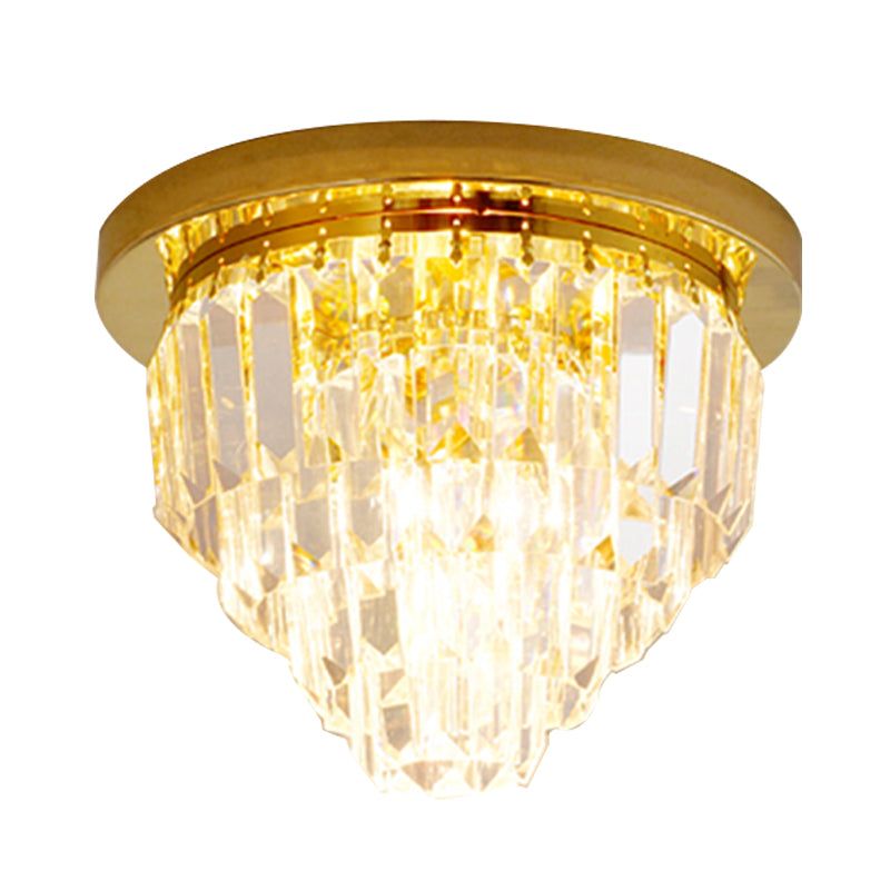 4 Bulbs Tapered Flush Ceiling Light Traditional Gold Crystal Prism Flushmount Lighting Clearhalo 'Ceiling Lights' 'Close To Ceiling Lights' 'Close to ceiling' 'Flush mount' Lighting' 800485