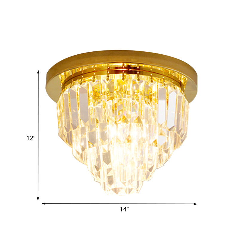 4 Bulbs Tapered Flush Ceiling Light Traditional Gold Crystal Prism Flushmount Lighting Clearhalo 'Ceiling Lights' 'Close To Ceiling Lights' 'Close to ceiling' 'Flush mount' Lighting' 800486