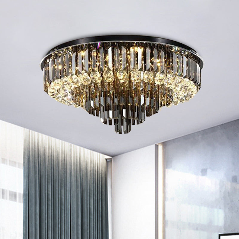 5/6 Lights Flush Mount Chandelier Modern Tapering Smoke Grey Strip Crystal Flush Mounted Ceiling Light with Drop 5 Smoke Gray Clearhalo 'Ceiling Lights' 'Close To Ceiling Lights' 'Close to ceiling' 'Flush mount' Lighting' 800487