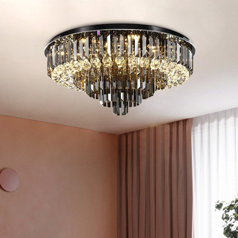 5/6 Lights Flush Mount Chandelier Modern Tapering Smoke Grey Strip Crystal Flush Mounted Ceiling Light with Drop Clearhalo 'Ceiling Lights' 'Close To Ceiling Lights' 'Close to ceiling' 'Flush mount' Lighting' 800488