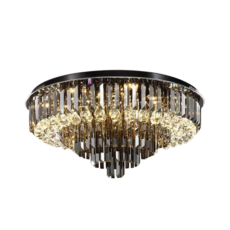 5/6 Lights Flush Mount Chandelier Modern Tapering Smoke Grey Strip Crystal Flush Mounted Ceiling Light with Drop Clearhalo 'Ceiling Lights' 'Close To Ceiling Lights' 'Close to ceiling' 'Flush mount' Lighting' 800489