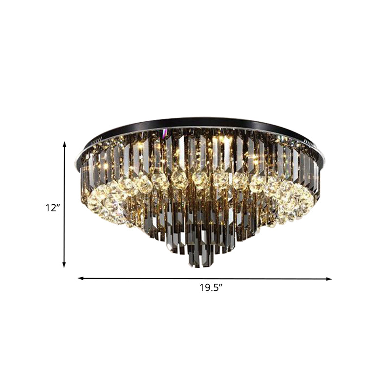 5/6 Lights Flush Mount Chandelier Modern Tapering Smoke Grey Strip Crystal Flush Mounted Ceiling Light with Drop Clearhalo 'Ceiling Lights' 'Close To Ceiling Lights' 'Close to ceiling' 'Flush mount' Lighting' 800490