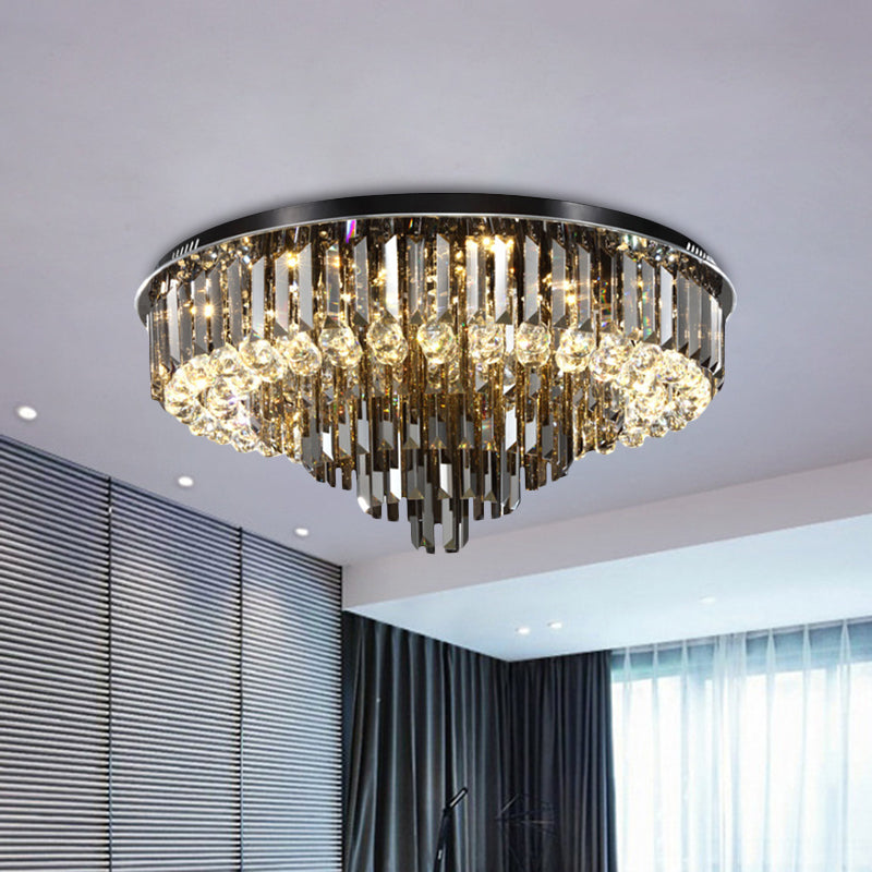 5/6 Lights Flush Mount Chandelier Modern Tapering Smoke Grey Strip Crystal Flush Mounted Ceiling Light with Drop 6 Smoke Gray Clearhalo 'Ceiling Lights' 'Close To Ceiling Lights' 'Close to ceiling' 'Flush mount' Lighting' 800491